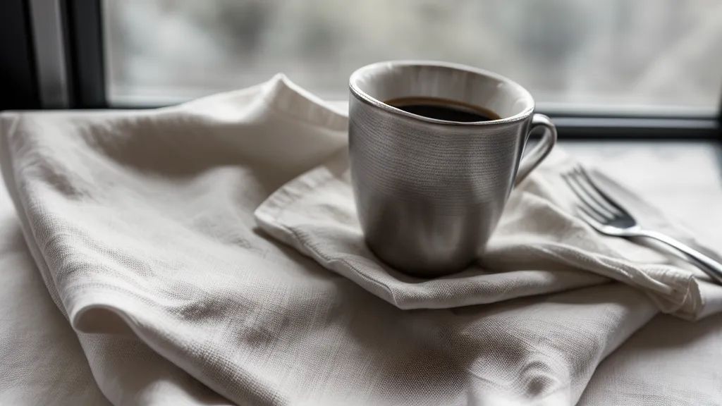 Mano practicando caligrafía japonesa en una servilleta de papel junto a una cafetera.